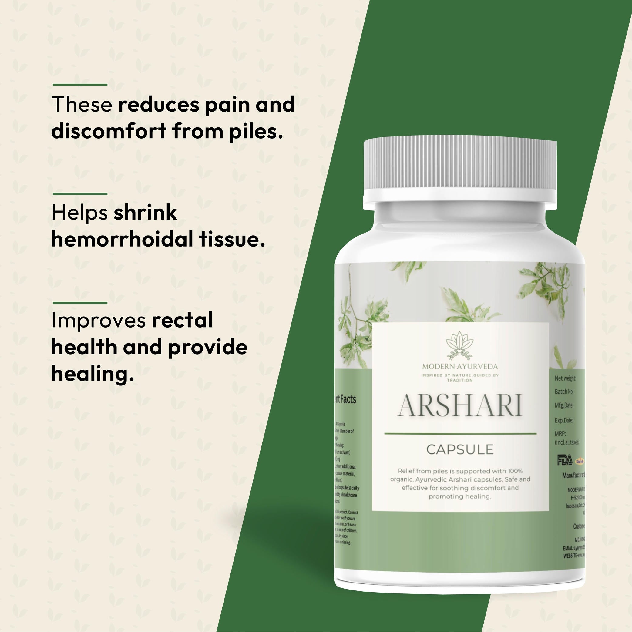 Arshari Capsules (60 capsules)  Ayurvedic relief for piles and discomfort.