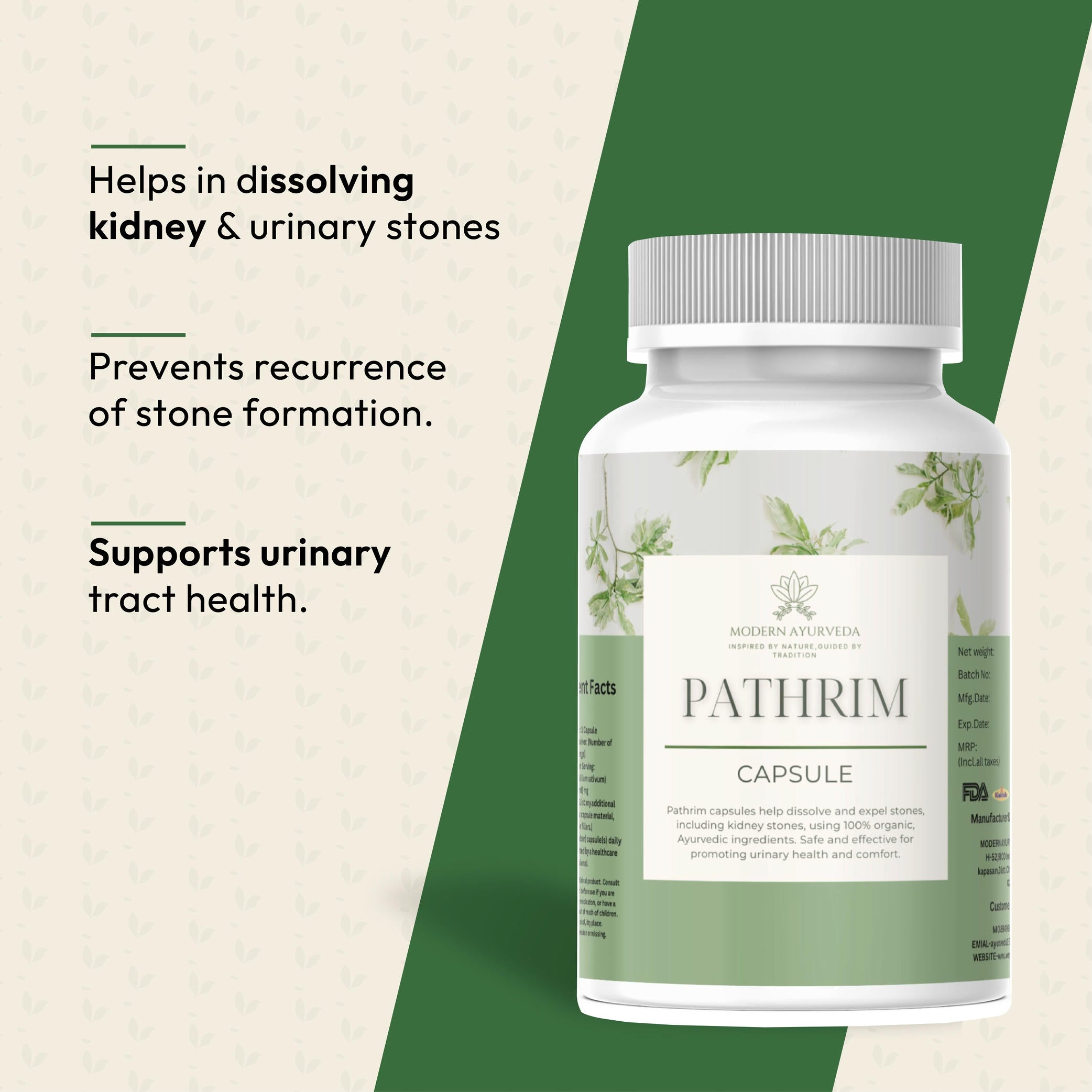 Pathrim Capsules (60 capsules)  Ayurvedic support for kidney stones and urinary health.