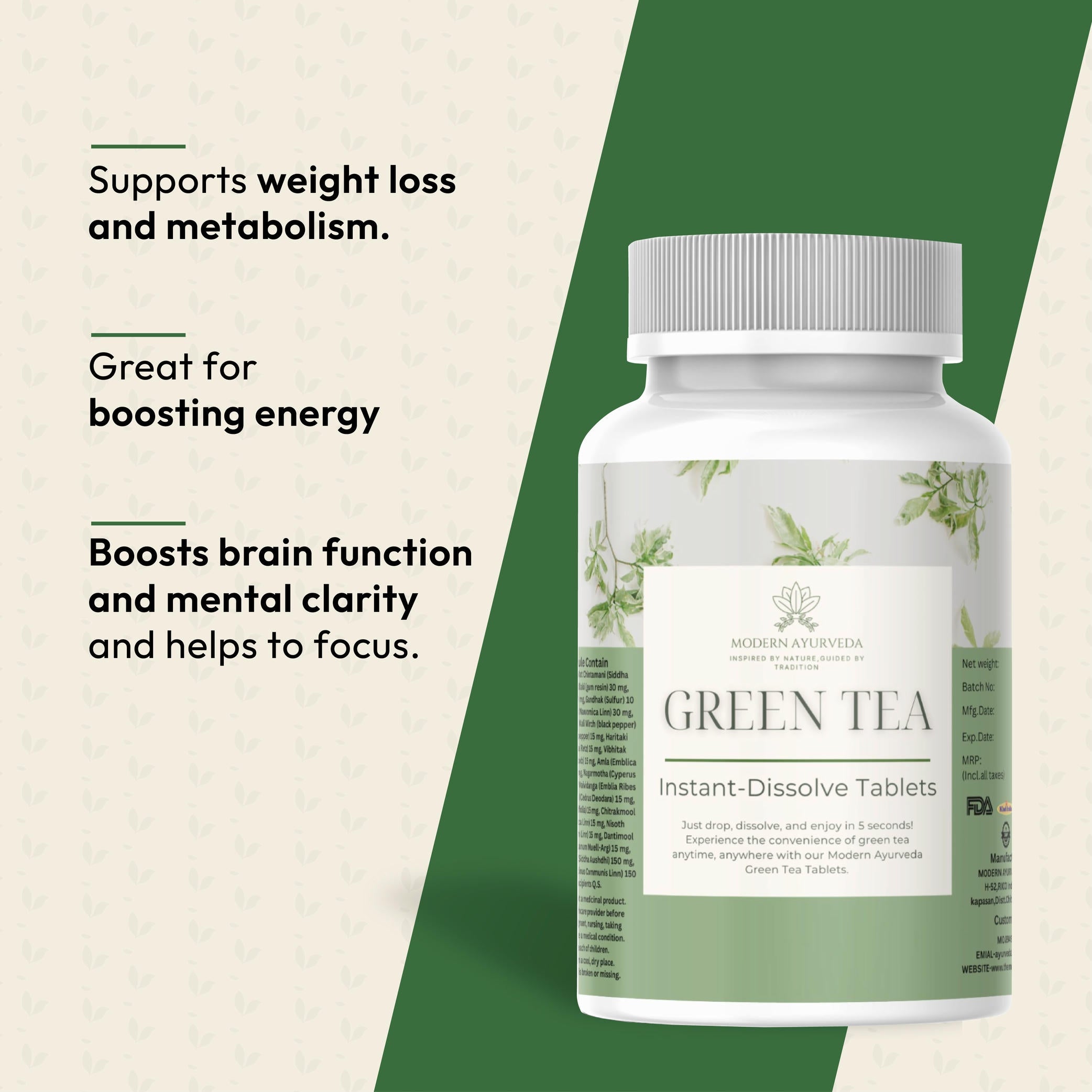 Modern Ayurveda Green Tea Tablets (60 Tablets)