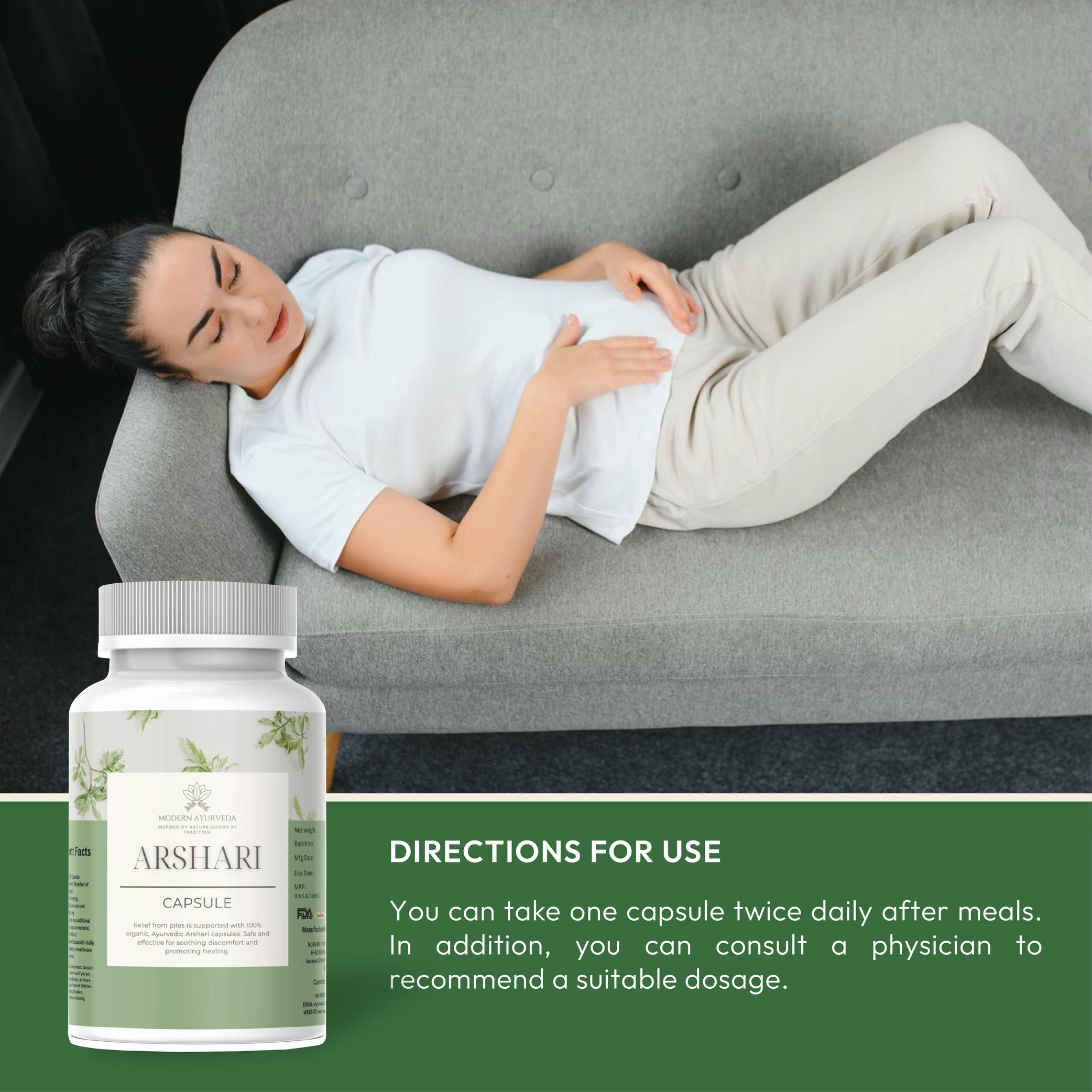 Arshari Capsules (60 capsules)  Ayurvedic relief for piles and discomfort.