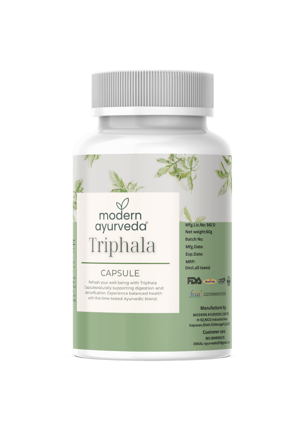 Triphala Capsules (60 capsules) - Detoxifies Body & Promotes Digestive Wellness