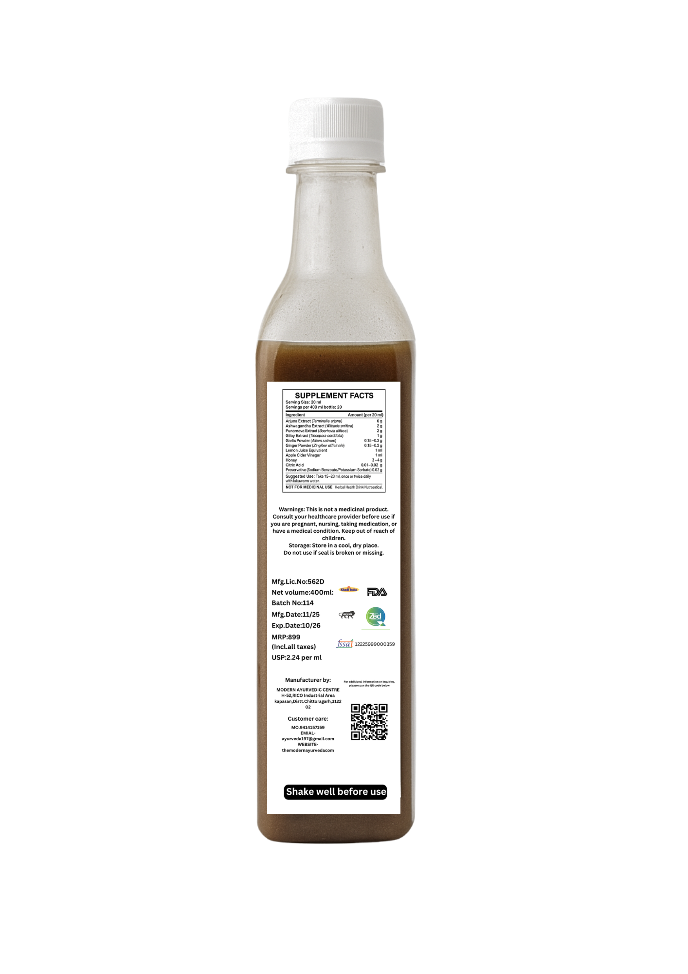 Vedapulse Juice 400 ml - For Heart Health & Cholesterol Balance